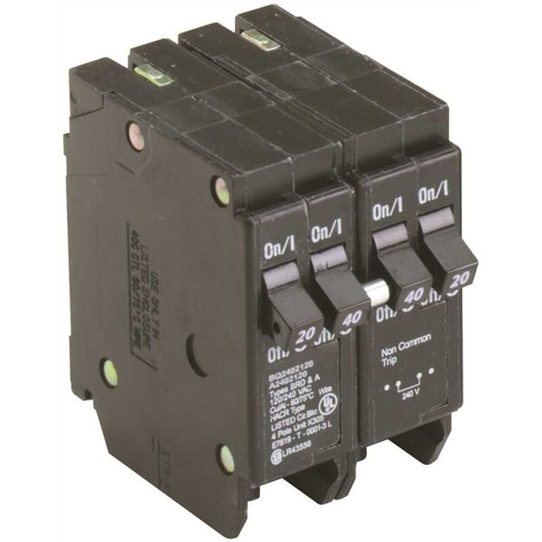 Eaton Circuit Breaker, BR Series 20/40A, 4 Pole, 120/240V AC BQ2402120